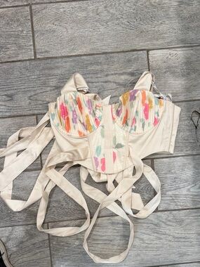 For love and lemons Women's Cream Multi-Color Longline Bustier Bra